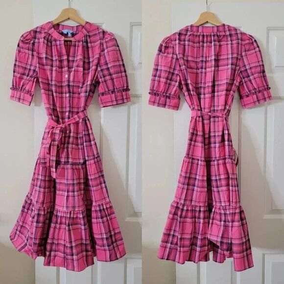 Draper james Loretta Shirt Dress in Pink Angie Plaid S NWOT $150 - Picture 2 of 7